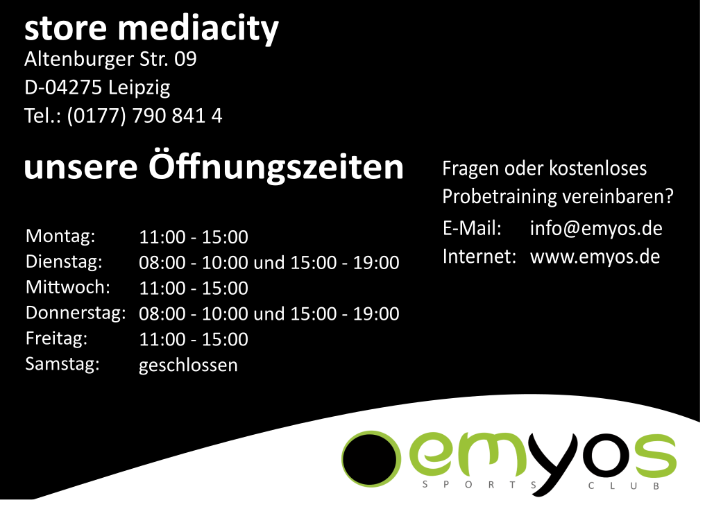 Kontakt und Öffnungszeiten EMS Training in Leipzig mediacity